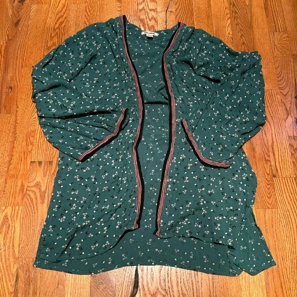 Billabong 100% rayon green floral open cardigan size s/m - Picture 1 of 5